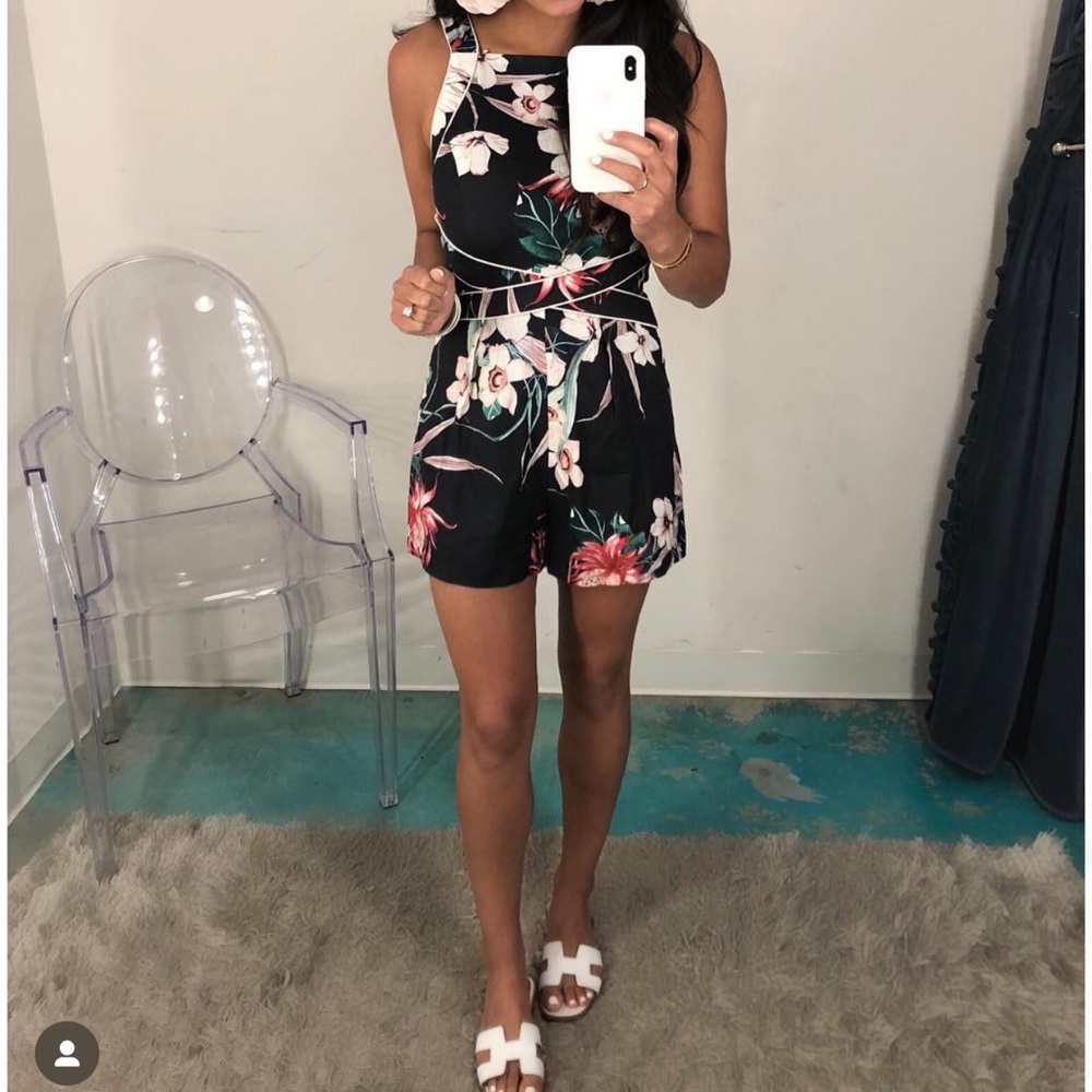 Floral Black Sleeveless Romper Dress